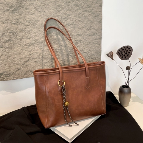Borsa Tote In Pelle PU Retro Grande Capacità Borsa A Spalla Design Testurizzato Vintage Per Donne Stile Di Fascia Alta