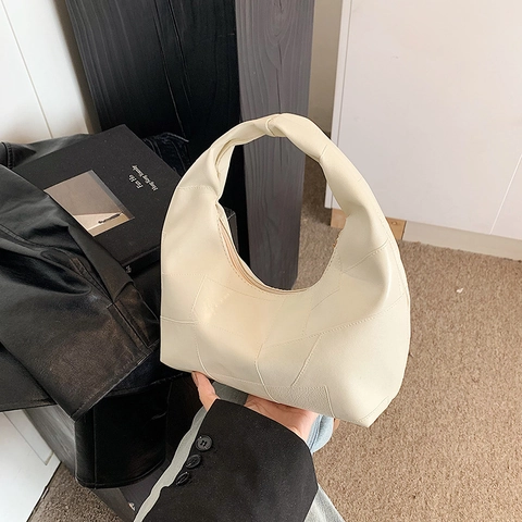 Hobo Underarm Bag PU Leather Patchwork Zipper Closure Minimalist Fashion Shoulder Handbag For Women Daily Use