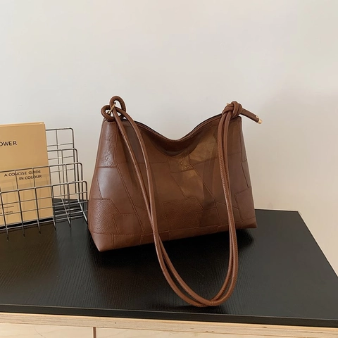 Borsa A Spalla Da Donna Grande Capacità Pelle PU Patchwork Geometrico Borsa Tote Urbana Minimalista Cerniera