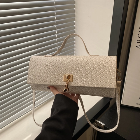 Borsa a Tracolla Donna in Pelle PU con Trama Intrecciata Elegante Piccola Borsa Quadrata con Chiusura in Metallo