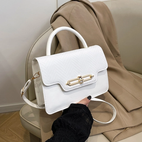 Retro Damen PU Leder Handtasche Mit Fischgrätmuster Klappe Goldener Verschluss Schulter Umhängetasche