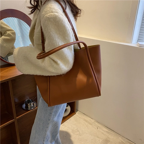 Borsa Tote Grande Capacità In Pelle PU Borsa A Spalla Minimalista E Piccola Pochette Per Donne Elegante