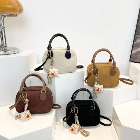 Borsa Boston Retrò Velluto A Coste Pelle PU Piccola Borsa A Tracolla Quadrata Per Donne Stile Street Versatile Tracolla Regolabile