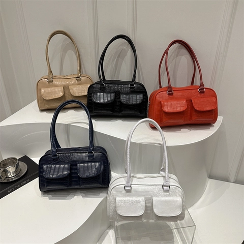 Borsa Sottobraccio In Pelle PU Con Motivo A Coccodrillo Vintage Con Doppie Tasche Frontali Borsa A Spalla Chic Urbana Per Donne