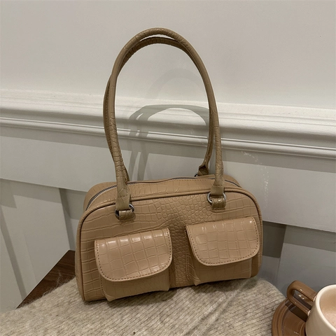 Retro Crocodile Pattern Underarm Bag For Women Large Capacity PU Leather Shoulder Tote Fashion Front Pockets