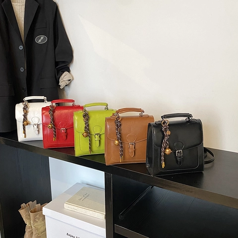 Women PU Leather Vintage Multi-functional Backpack Shoulder Bag Flap Buckle Handbag With Bell Pendant