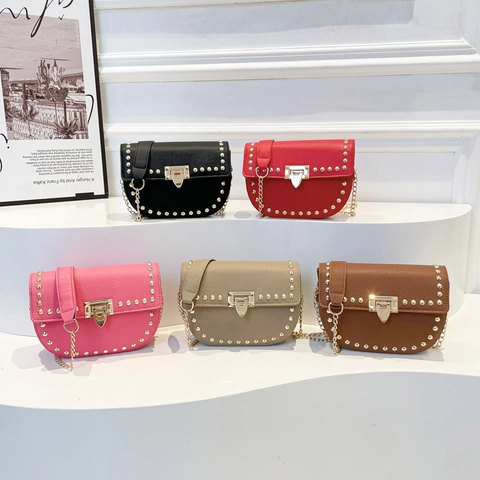 Bolso de Montura de Cuero PU para Mujer Moda Textura Lichi Correa de Cadena Bolso de Hombro Casual Minimalista con Hebilla de Metal