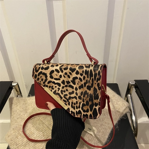 Leopardenmuster Patchwork Kleine Quadratische Tasche Für Damen Casual PU Leder Schulter Umhängetasche Mode Handtasche Dekor