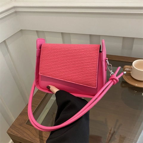 Bolso de Hombro de Cuero PU Retro Estilo Coreano para Mujer Color Sólido Textura Ondulada Solapa Bolso de Axila Moda