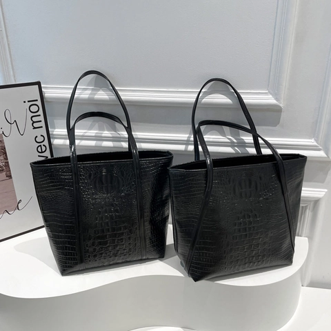 Damen Große Kapazität Tote Bag Krokodil Prägung PU Leder Pendler Schulter Handtasche Reißverschluss Einfach Arbeit Mode