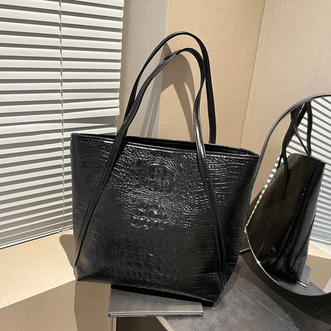 Damen Große Kapazität Tote Bag Krokodil Prägung PU Leder Pendler Schulter Handtasche Reißverschluss Einfach Arbeit Mode