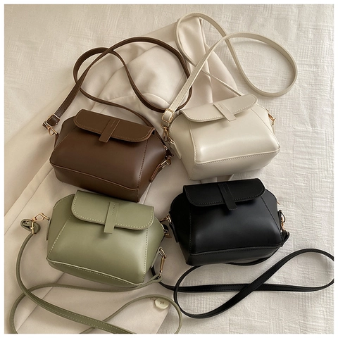 Women PU Leather Crossbody Bag Retro Minimalist Flap Small Shoulder Bag With Adjustable Strap Golden Hardware