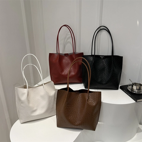 Borsa Tote Intrecciata da Donna Grande Capacità Borsa a Tracolla Pendolare Borsa a Mano Moda Semplice Borsa Sottobraccio in Pelle Sintetica