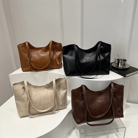 Große Kapazität Tote Bag PU Leder Minimalistische Schultertasche Für Frauen Täglich Pendeln Reißverschluss Einfacher Stil