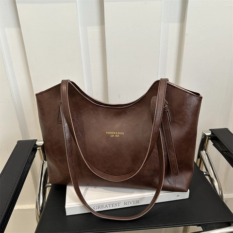 Große Kapazität Tote Bag PU Leder Minimalistische Schultertasche Für Frauen Täglich Pendeln Reißverschluss Einfacher Stil