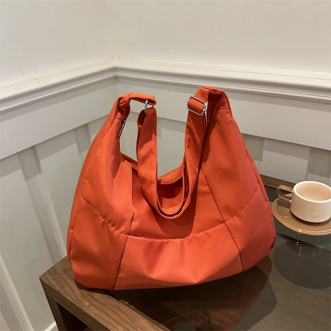 Bolso Tote de Nailon de Gran Capacidad para Mujer Vintage Color Sólido Bolso de Hombro Hobo Con Correa Ajustable Moda Casual