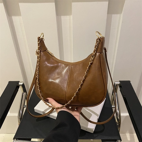 Borsa A Spalla Mezzaluna Pelle PU Catena Dorata Borsa Hobo Tracolla Regolabile Chic Vintage Da Donna