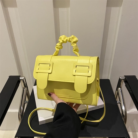 Borsa A Tracolla Minimalista Da Donna In Pelle PU Manico Arricciato Fibbia Quadrata Patta Borsa A Mano Versatile