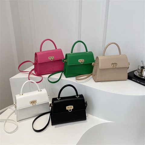 Minimalist Women Handbag PU Leather Top Handle Crossbody Bag Fashion Small Square Purse With Golden Metal Clasp