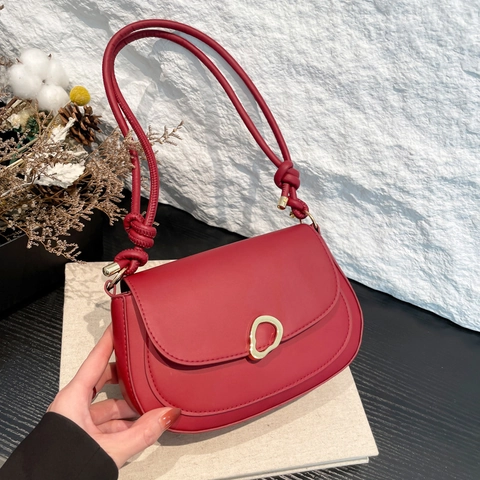 Minimalist PU Leather Saddle Bag For Women With Gold Buckle And Knotted Strap Vintage Crossbody Shoulder Bag