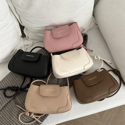 Bolso De Axila Para Mujer Bolso De Hombro Cuero PU Correa Anudada Color Sólido Moda Solapa Ocio Bolso Cuadrado
