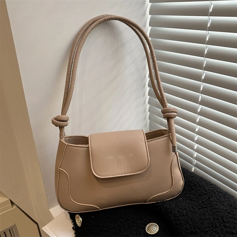 Bolso De Axila Para Mujer Bolso De Hombro Cuero PU Correa Anudada Color Sólido Moda Solapa Ocio Bolso Cuadrado