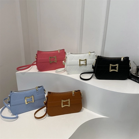 Elegant Quilted PU Leather Crossbody Bag With Gold Lock Buckle Small Square Shoulder Bag For Women Daily Commute