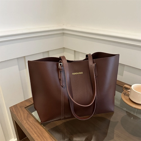 Retro Minimalistisch PU Leder Große Kapazität Tragetasche Für Damen Vielseitige Schulter Handtasche Pendler Unterarmtasche