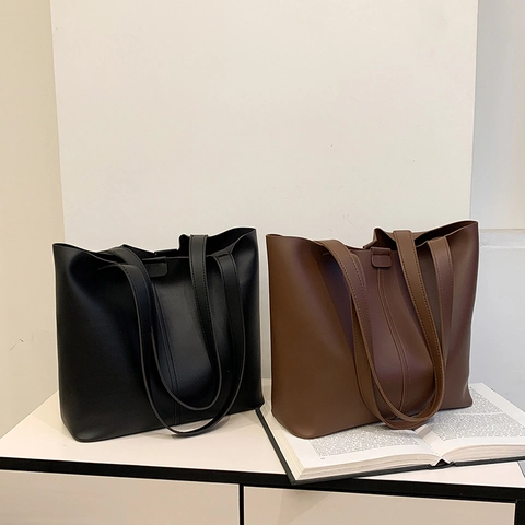 Borsa Tote Da Donna Pelle PU Grande Capacità Minimalista Borsa A Spalla E Pochette Piccola Stile Quotidiano