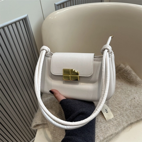 Bolso De Axila De Cuero PU De Moda Para Mujer Bolso De Hombro De Estilo Francés Minimalista Con Hebilla De Chocolate Dorado