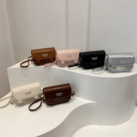 Bolso De Bandolera De Cuero PU Tipo Silla De Montar Para Mujer Diseño De Letras Correa Ajustable Moda