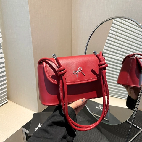 Bolso de Hombro Minimalista Urbano de Cuero PU para Mujer con Decoración de Lazo de Color Sólido Bolso de Bandolera