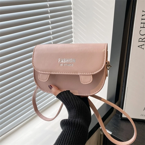 Women Fashion PU Leather Saddle Shoulder Bag Minimalist Letter Print Crossbody Bag Small Square Bag For Daily Casual Commute