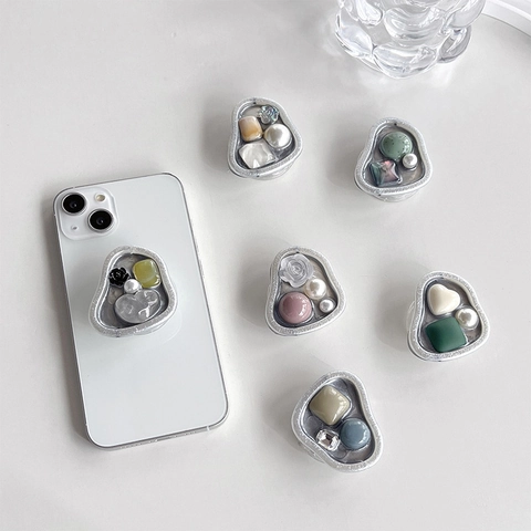 Supporto Per Telefono Estetico In Lega Argento Irregolare Con Decorazione Di Künstliche Perle Artificiali Fiore In Resin Cuore