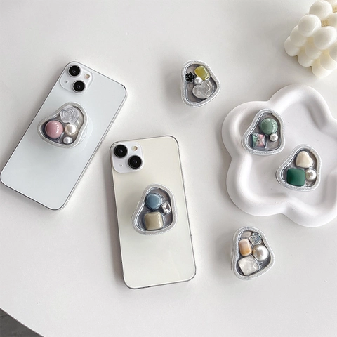 Supporto Per Telefono Estetico In Lega Argento Irregolare Con Decorazione Di Künstliche Perle Artificiali Fiore In Resin Cuore
