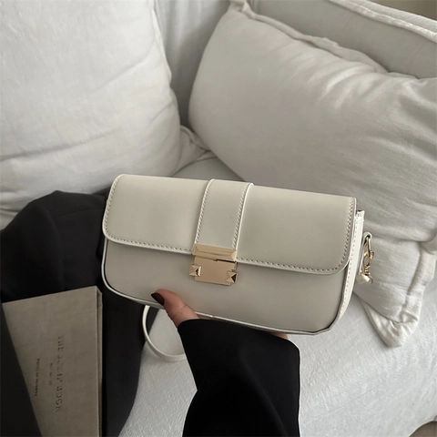Vintage Women PU Leather Shoulder Bag Small Square Crossbody Purse Gold Metal Buckle Retro Underarm Handbag Daily Use