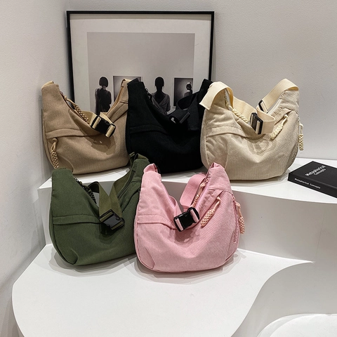 Borsa A Tracolla Mezzaluna In Velluto A Coste Grande Capacità Borsa Hobo Da Donna Stile Retro Casual Regolabile