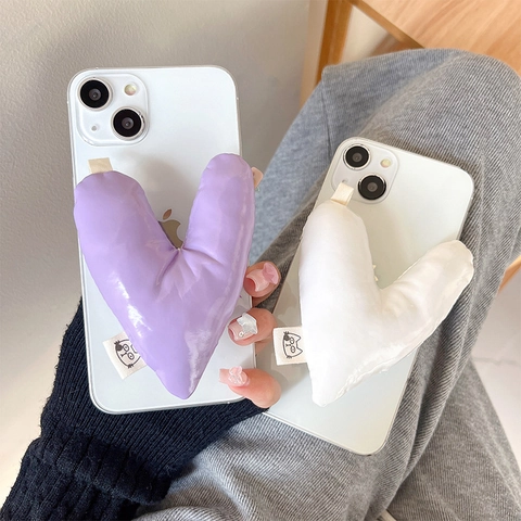 Supporto Per Telefono A Cuore Imbottito In Pelle PU Pieghevole Airbag Adesivo Accessorio Da Scrivania Kawaii