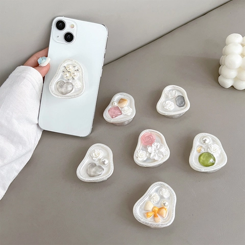 Supporto Per Telefono Fiore Griptok Retrattile Cuore Resina Perla Artificial Strass Fiore Supporto Per Smartphone Donne