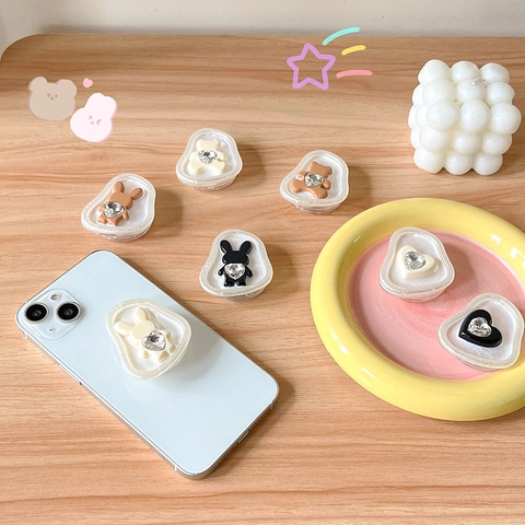 Supporto Per Impugnatura Per Telefono Con Strass Retrattile Adesivo Simpatico Cartone Animato Coniglio Orso Cuore Forma