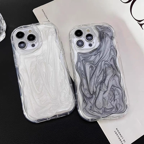 Funda Para Teléfono Borde De Onda Patrón Mármol Fluido Brillo Sparkle TPU Anticaída Cubierta Protectora Para Smartphone