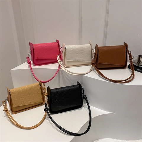 Damen Unterarm Umhängetasche PU Leder Gewebte Prägung Klappe Crossbody Handtasche Mit Knotengurt Street Style