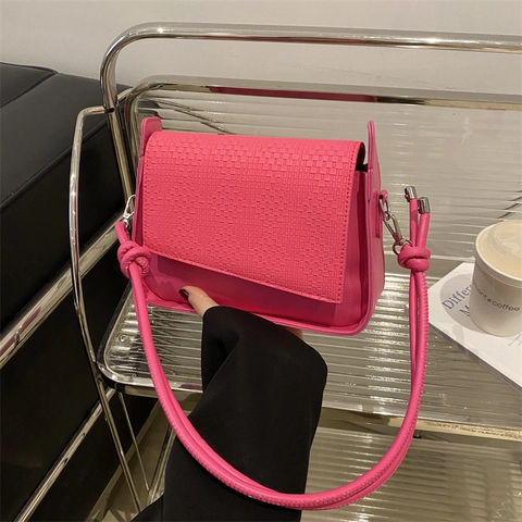 Damen Unterarm Umhängetasche PU Leder Gewebte Prägung Klappe Crossbody Handtasche Mit Knotengurt Street Style