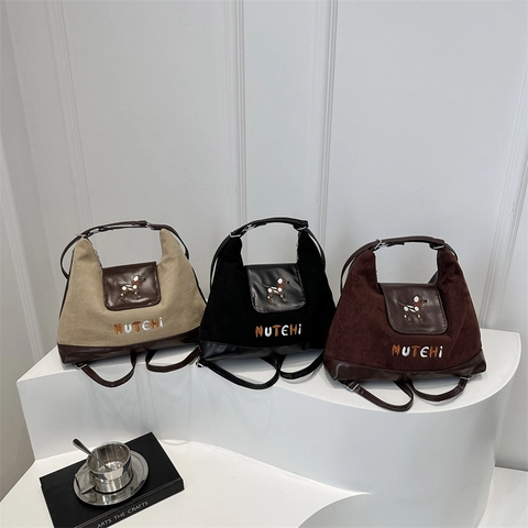 Borsa A Spalla Di Grande Capacità In Pelle Scamosciata E PU Ricamo Cane Retrò Casual Borsa Da Pendolare Per Donna