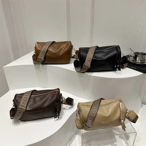 Borsa A Tracolla In Pelle PU Retrò Con Tracolla Larga In Tessuto Geometrico Borsa Da Spalla Casual Per Donna