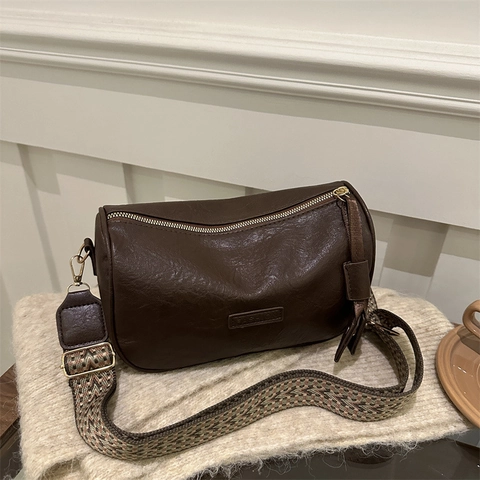 Borsa A Tracolla In Pelle PU Retrò Con Tracolla Larga In Tessuto Geometrico Borsa Da Spalla Casual Per Donna