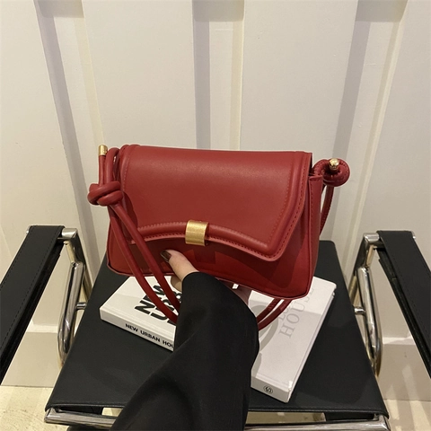 Minimalist PU Leather Underarm Bag Fashionable Hobo Shoulder Bag With Knot Strap And Square Metal Buckle For Women Elegant Baguette Purse