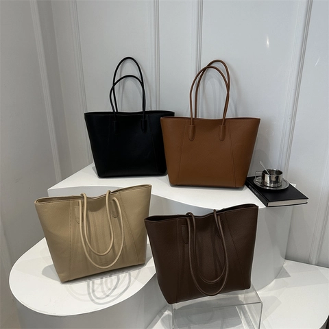 Women Large Capacity Pebble Grain PU Leather Tote Bag Minimalist Casual Shoulder Bag For Commuting Daily Solid Color Handbag