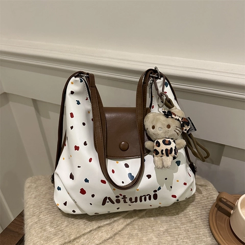 Damen Schultertasche PU Leder Bunte Polka Dot Große Kapazität Lässige Koreanische Stil Unterarm Tote Bag Alltag