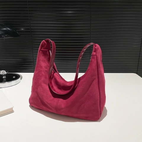 Große Hobo Schultertasche Wildleder PU Minimalistisch Vintage Halbmond Tote Für Damen Alltag